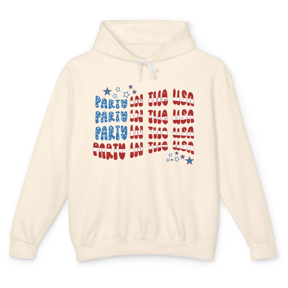 Retro July 4th Party In The USA Retro Stripe Star US Patriot Unisex Lightweight Hoodie