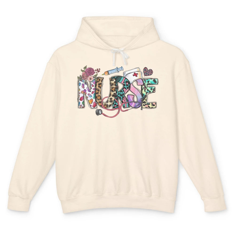 Nurse Life Nursing Registered Therapist Leopard Flower Boho Unisex Lightweight Hoodie