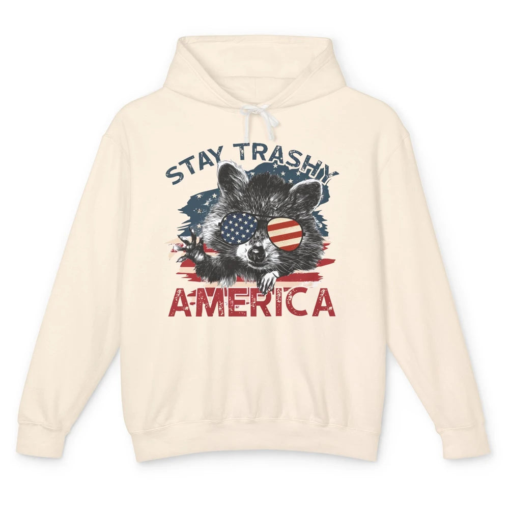 Raccoon US Flag Glasses Stay Trashy America Patriot Racoon Unisex Lightweight Hoodie