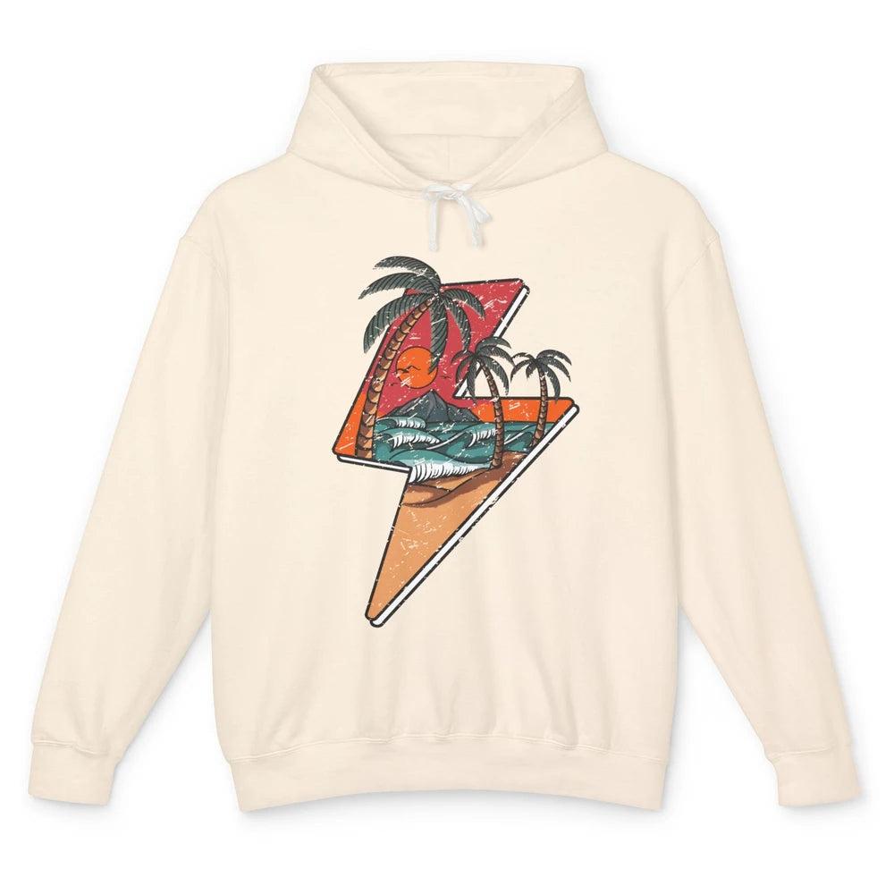 Retro Palms Beach Sunset Lightning Bolt Summer Paradise Unisex Lightweight Hoodie
