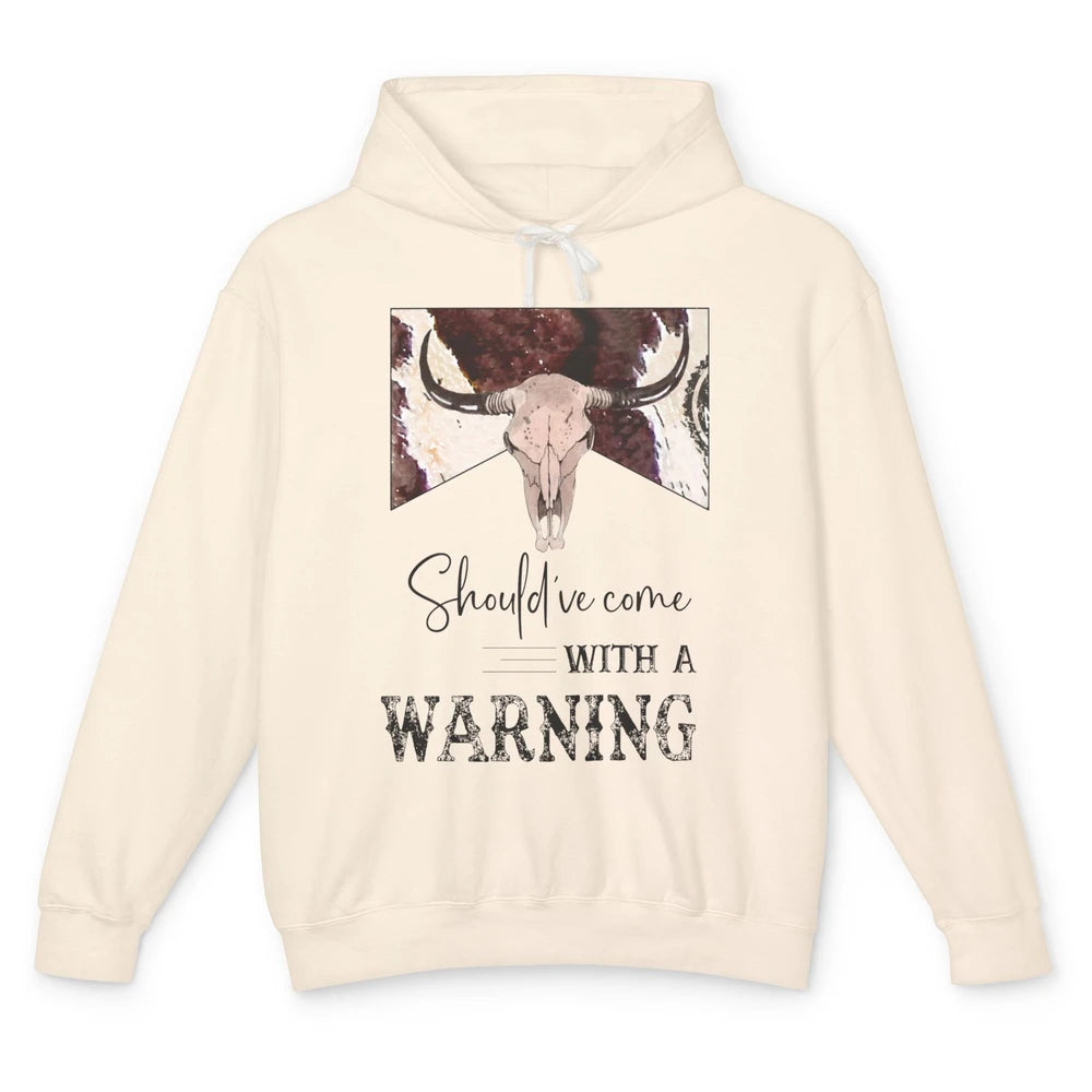 Retro Bull Skull Cowhide Should've Come With Warning Western Unisex Lightweight Hoodie