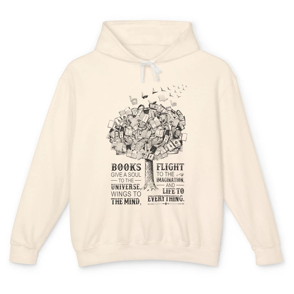Retro Book Lovers Book Gives A Soul Reading Tree Bookworm Unisex Lightweight Hoodie