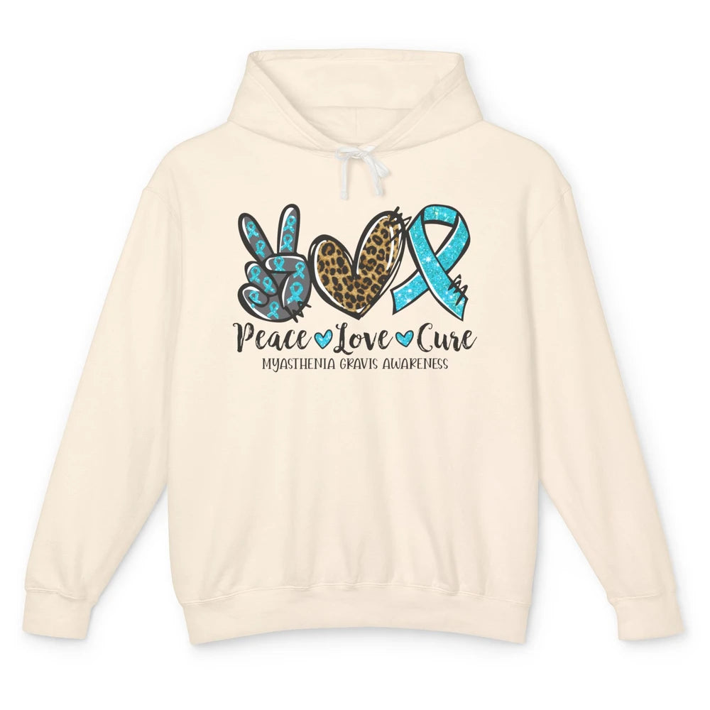 Myasthenia Gravis Awareness Ribbon Peace Love Cure Leopard Unisex Lightweight Hoodie