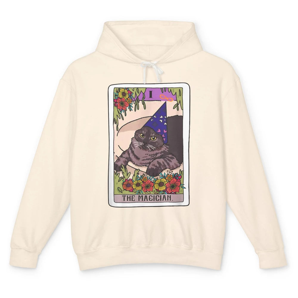 The Magician Grey Cat Tarot Card Witch Rider Goth Halloween Unisex Lightweight Hoodie