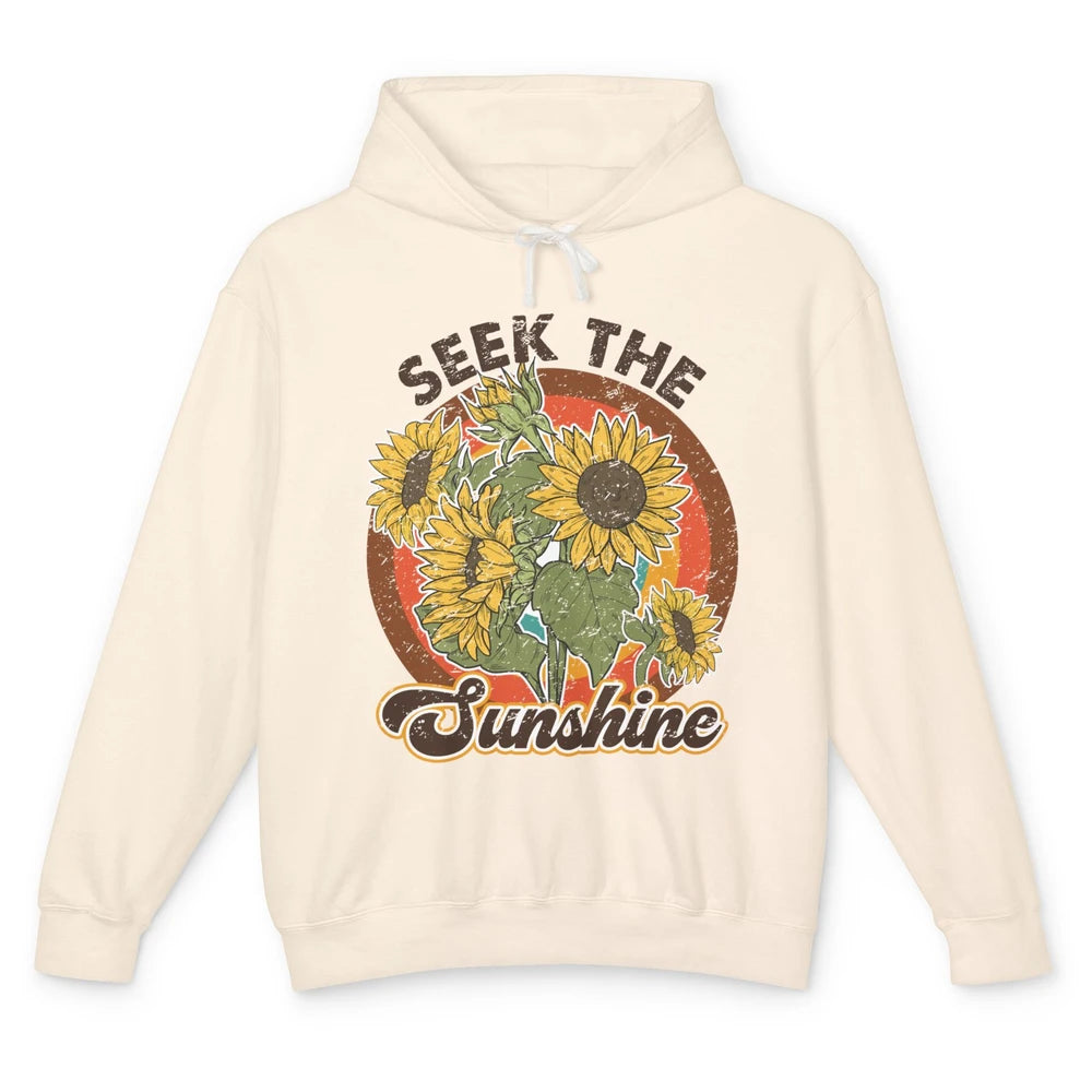 Retro Rainbow Sunflower Seek The Sunshine Peace Hippie Girl Unisex Lightweight Hoodie