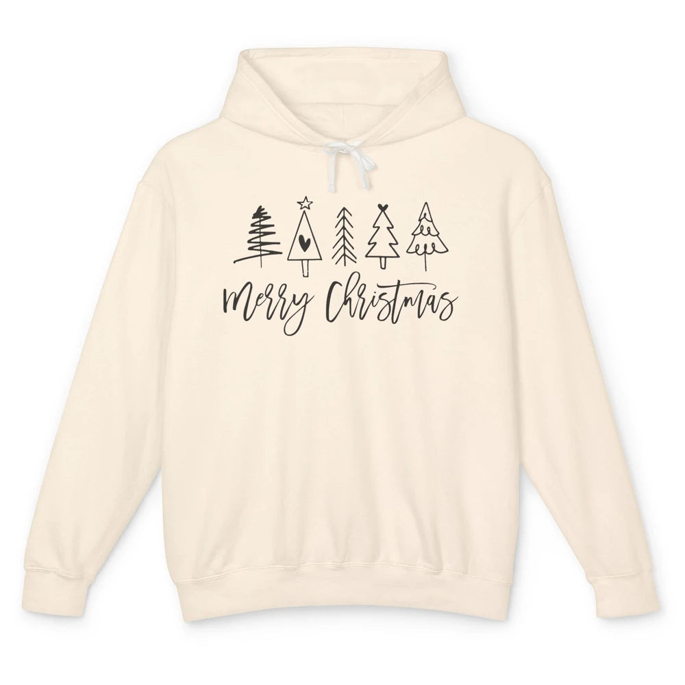 Merry Christmas Tree Heart Doodle Drawing Christmas Costume Unisex Lightweight Hoodie