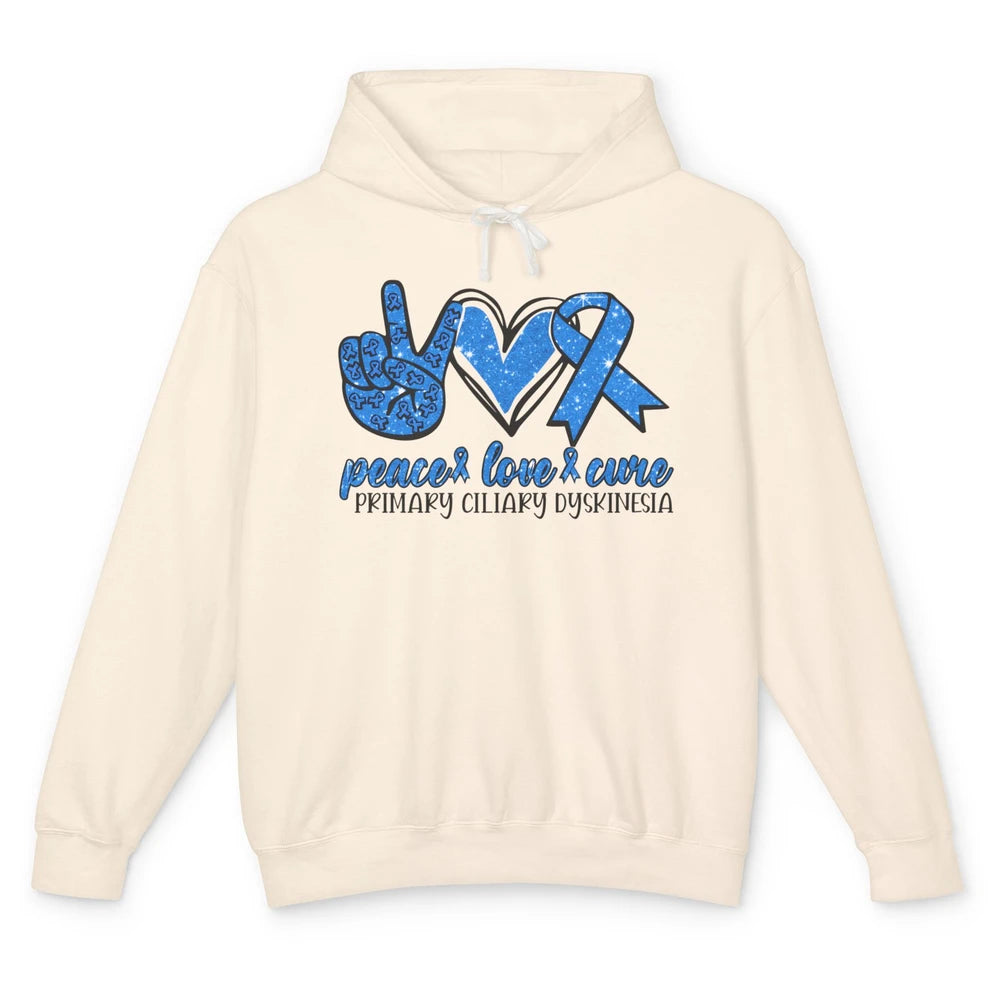 Primary Ciliary Dyskinesia Peace Love Cure Blue Ribbon Unisex Lightweight Hoodie