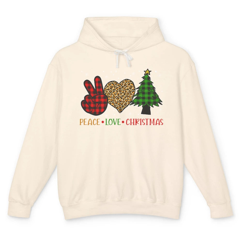 Peace Love Christmas Cute Christmas Heart Plaid Xmas Gift Unisex Lightweight Hoodie