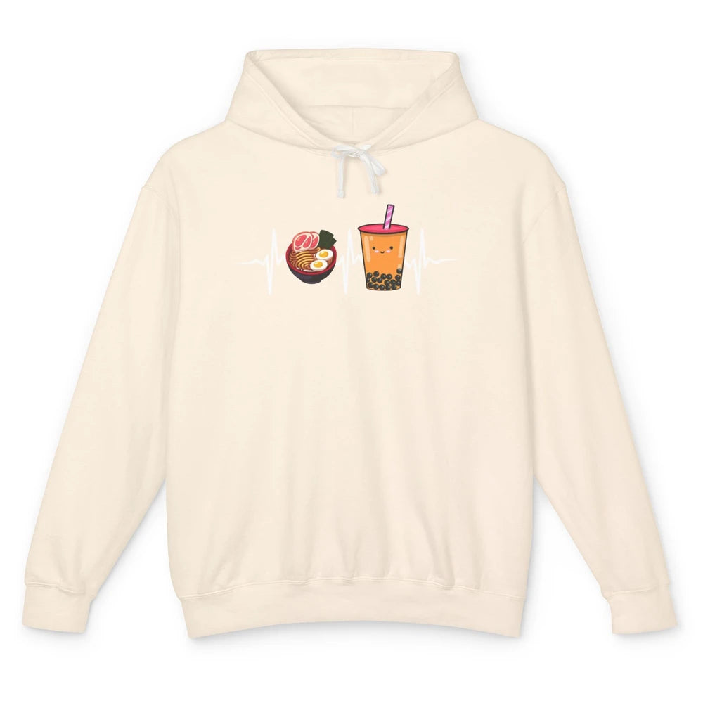 Ramen And Bubble Tea Lovers Heartbeat Japanese Food Kawaii Unisex Lightweight Hoodie