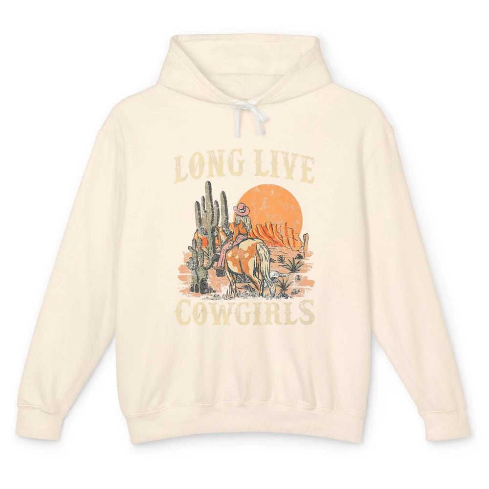 Retro Long Live Howdy Rodeo Western Desert Cowgirl Horseback Unisex Lightweight Hoodie
