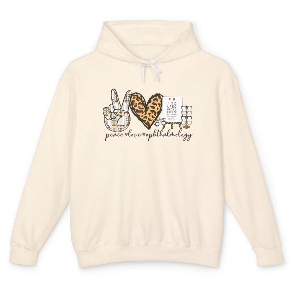 Peace Love Ophthalmology Leopard Heart Optician Optometrist Unisex Lightweight Hoodie