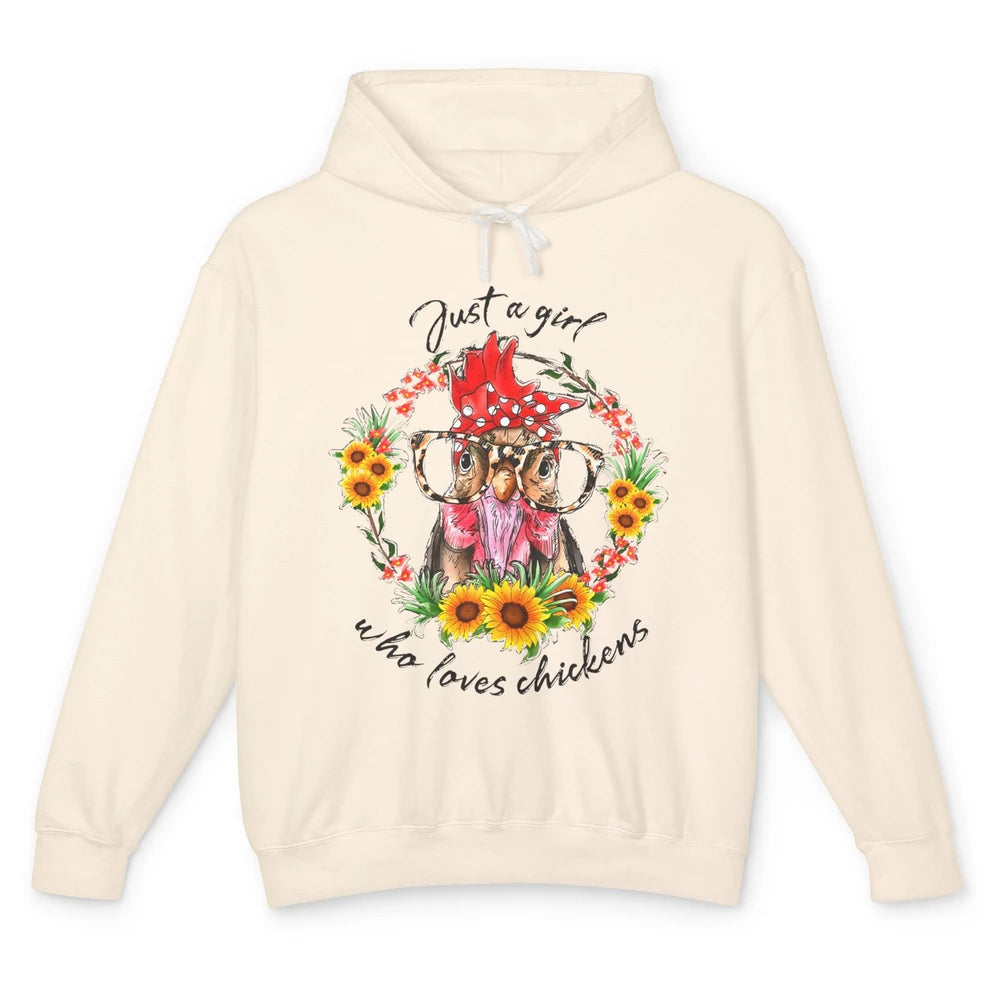 Retro Just Girl Loves Chickens Flower Chicken Farm Animal Unisex Lightweight Hoodie
