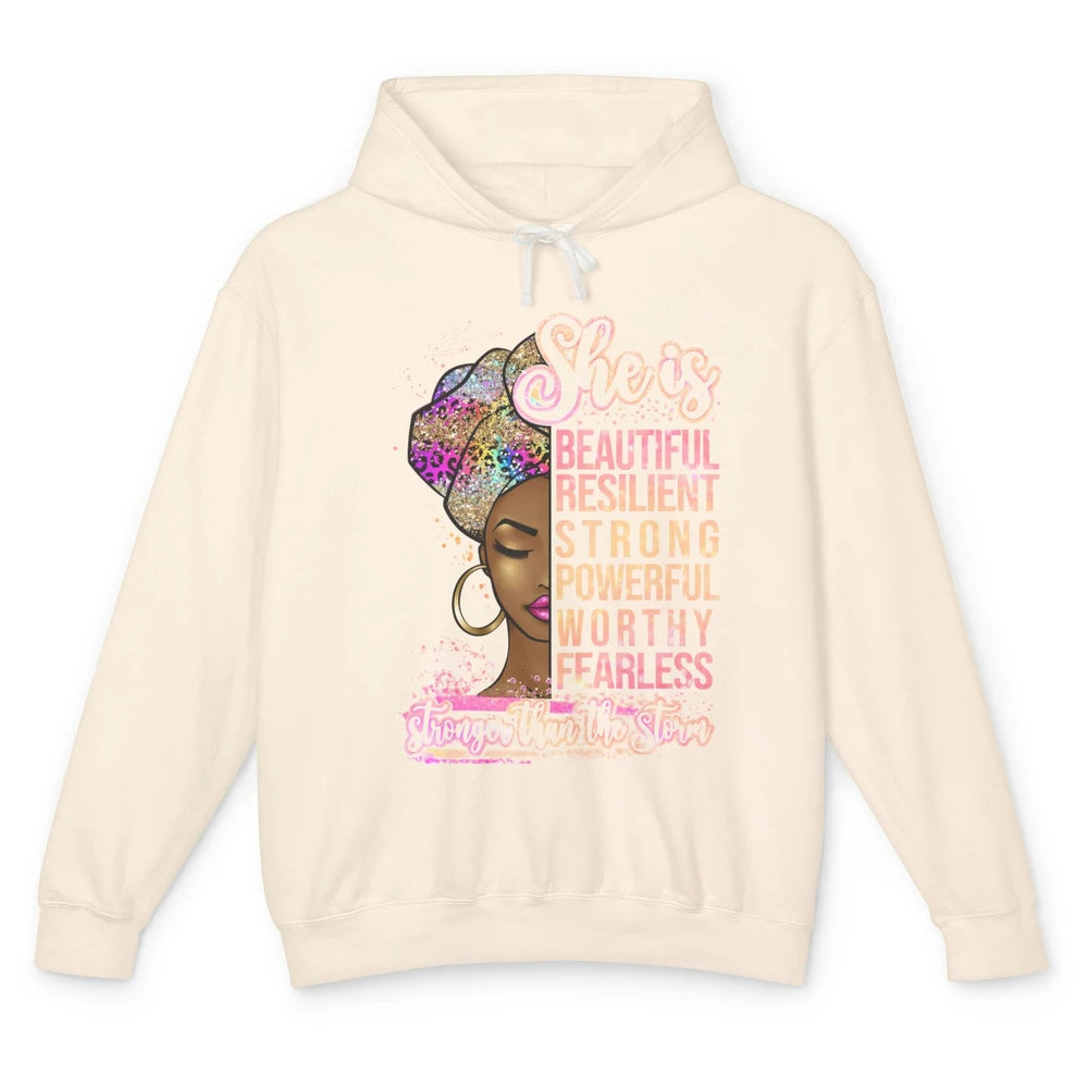 Afro Woman Strong Than Storm Melanin African American Woman Unisex Lightweight Hoodie