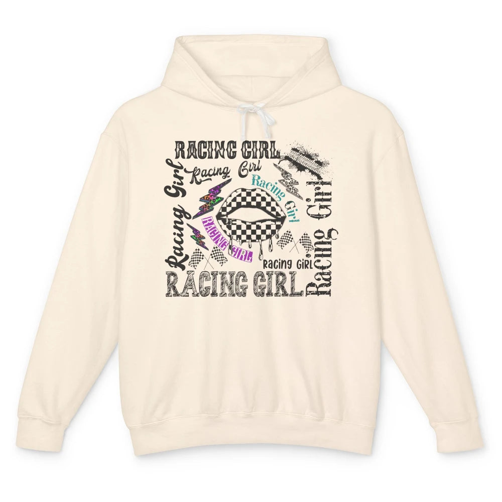 Racing Girl Lips It's Race Day Race Flag Race Lips Girl Gift Unisex Lightweight Hoodie