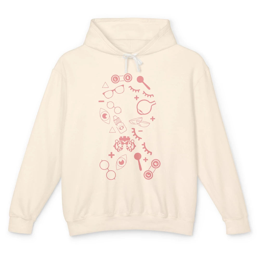 Optical Symbol Pink Ribbon Breast Cancer Support Optometrist Unisex Lightweight Hoodie
