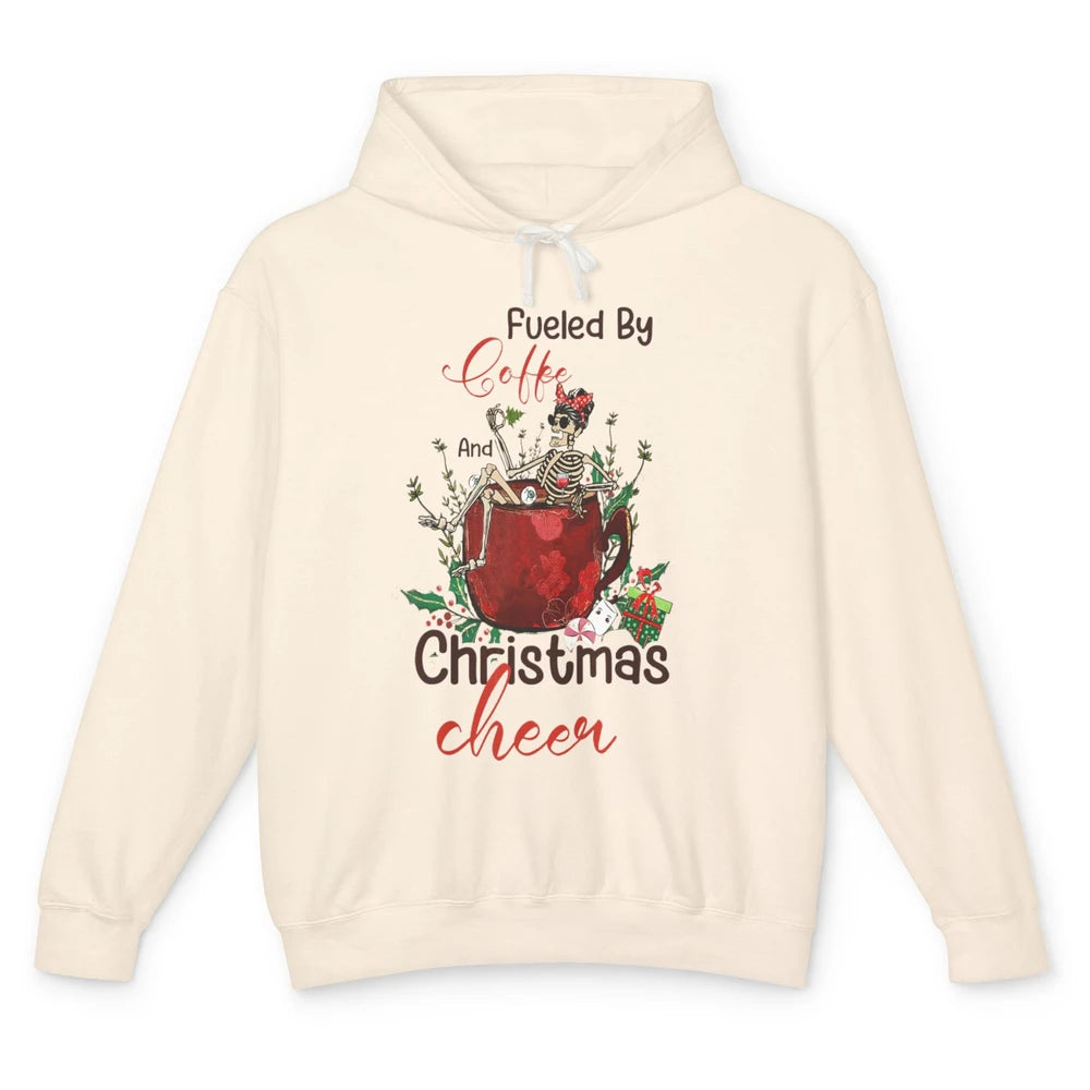 Merry Christmas Skeleton Drink Fueled By Coffee Xmas Latte Unisex Lightweight Hoodie