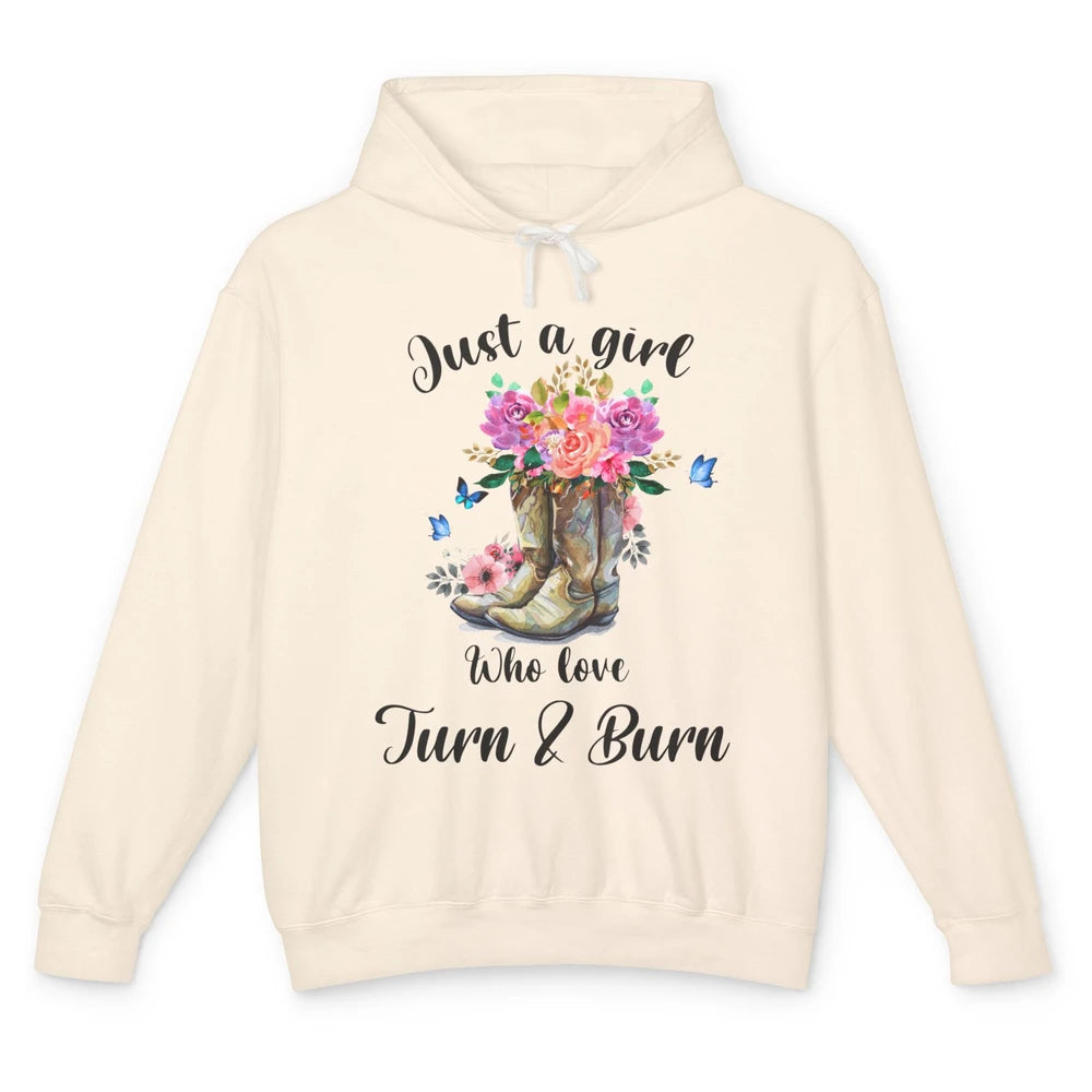 Retro Flower Country Cowgirl Just A Girl Love Turn And Burn Unisex Lightweight Hoodie