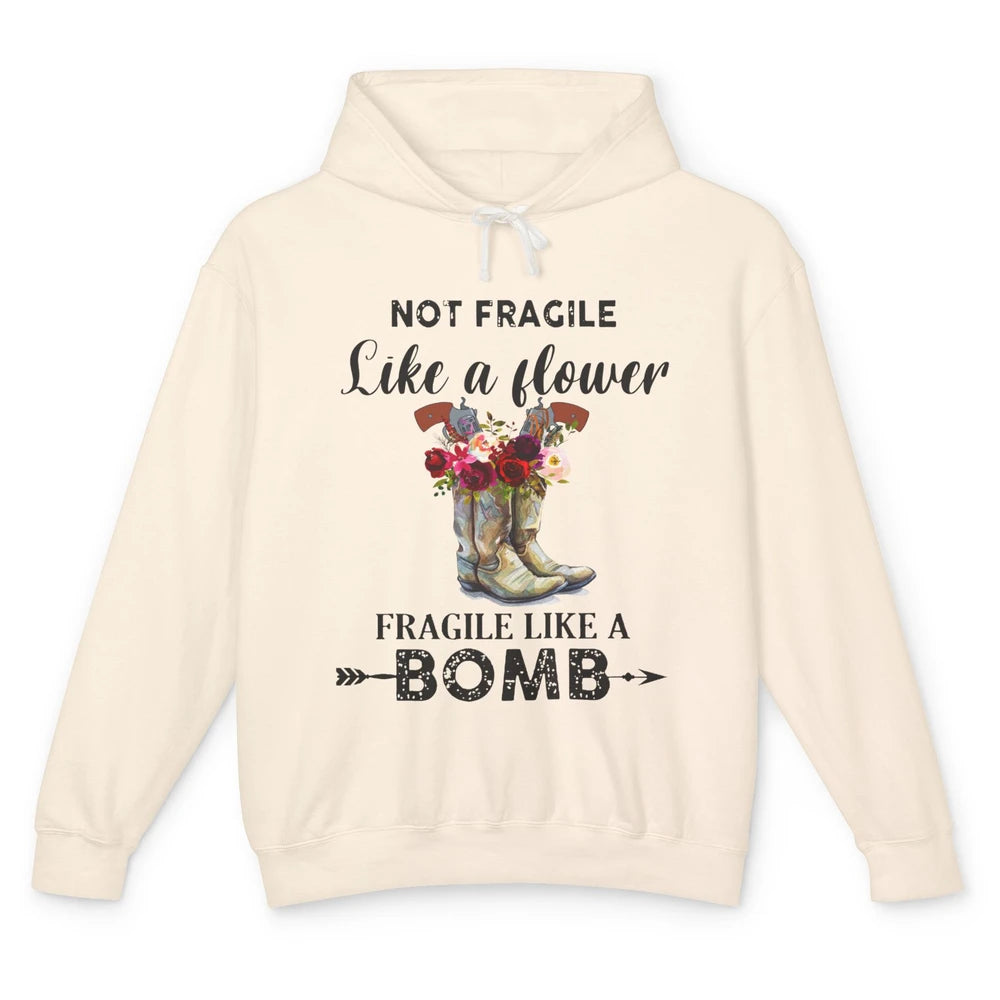Retro Cowgirl Fragile Like A Bomb Cowgirl Boots Western Girl Unisex Lightweight Hoodie