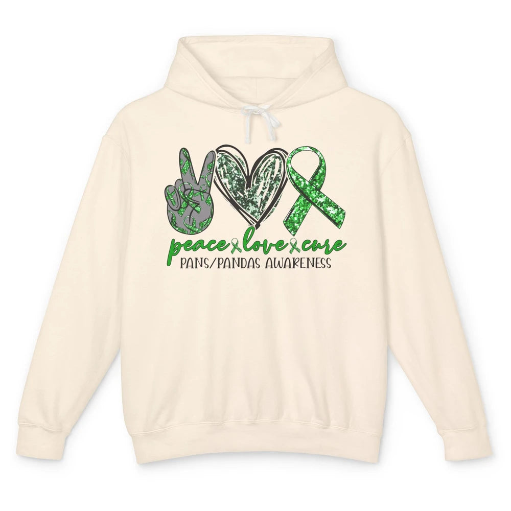PANS/PANDAS Awareness Green Ribbon Peace Love Cure Unisex Lightweight Hoodie