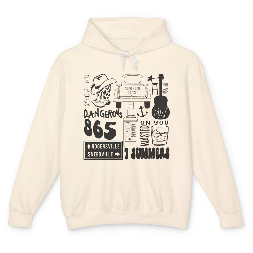 Retro Cowboy Boot Hat Sand In My Boots Western Country Music Unisex Lightweight Hoodie