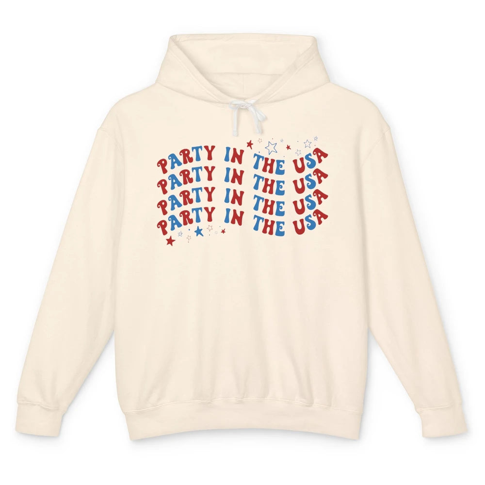Retro July 4th Party In The USA Stripe Star American Patriot Unisex Lightweight Hoodie