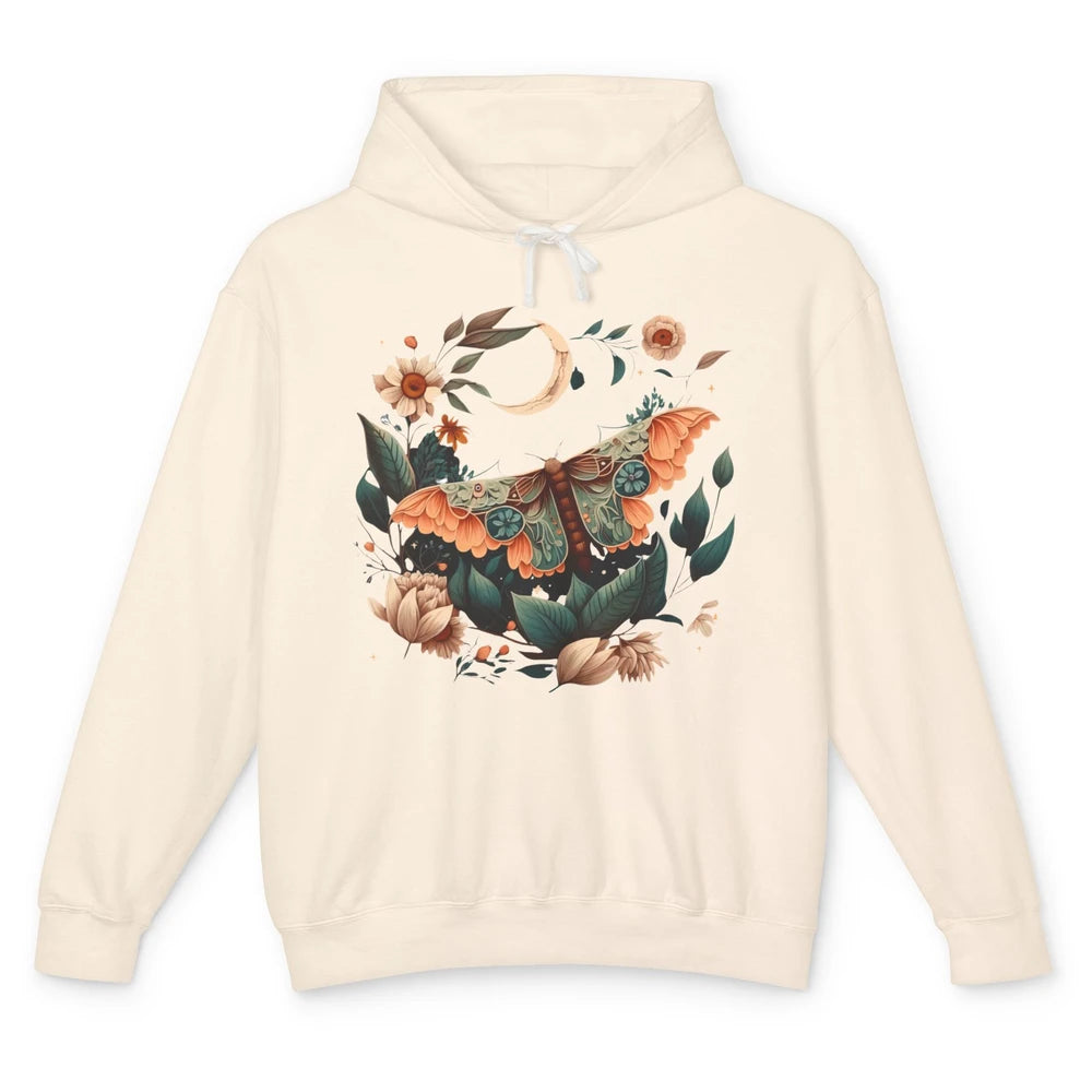 Retro Floral Moth Moon Butterfly Boho Moth Lovers Gift Unisex Lightweight Hoodie