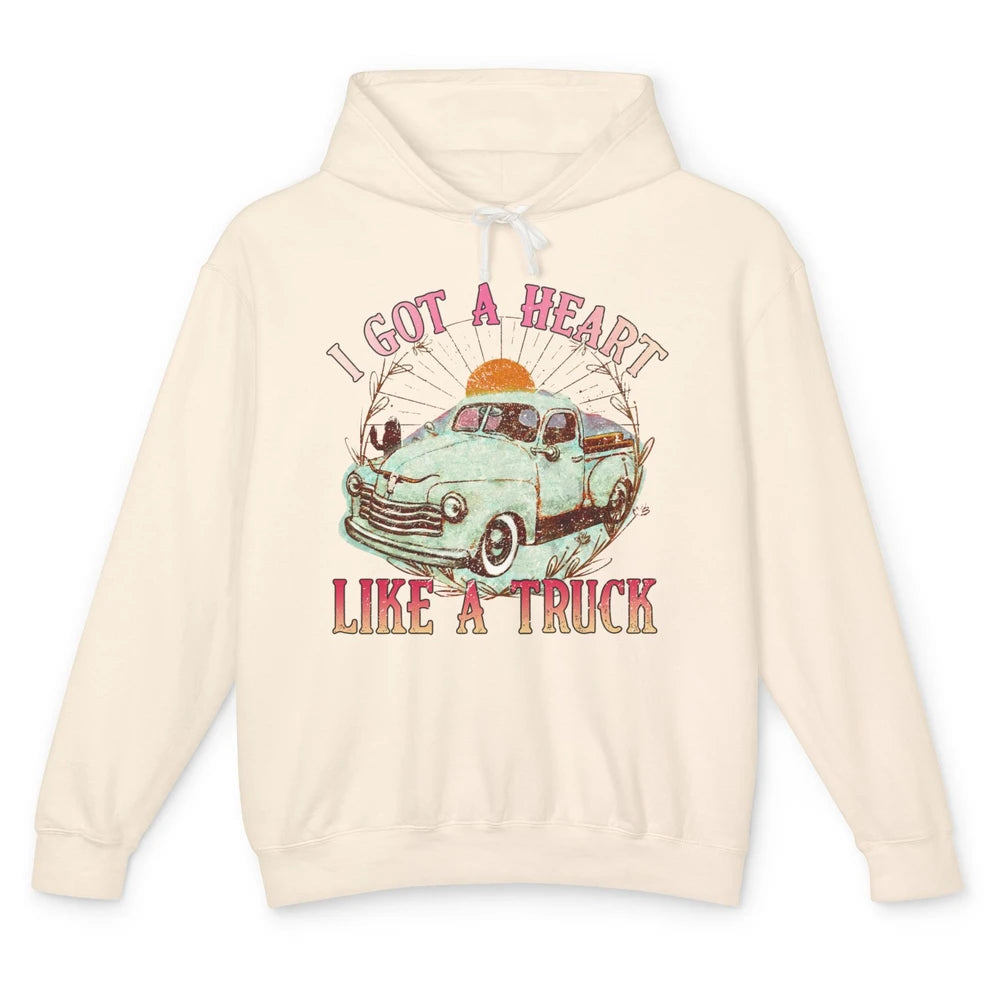 Retro Desert Sunset Truck I Got A Heart Like A Truck Western Unisex Lightweight Hoodie