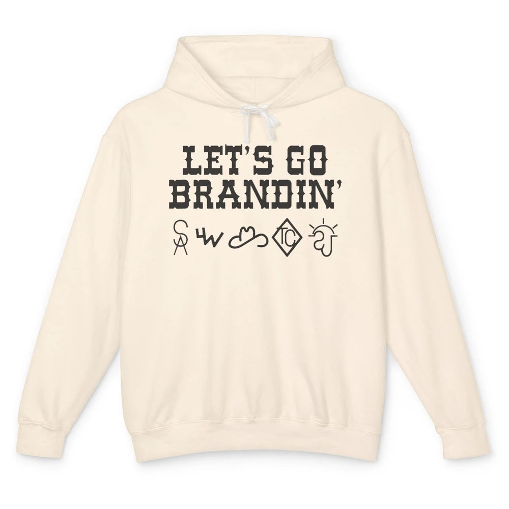 Retro Cowboy Hat Let's Go Brandin' Western Country Symbols Unisex Lightweight Hoodie