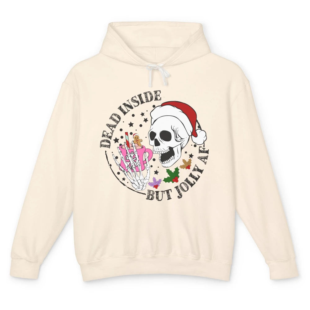 Christmas Skeleton Coffee Dead Inside But Jolly AF Christmas Unisex Lightweight Hoodie
