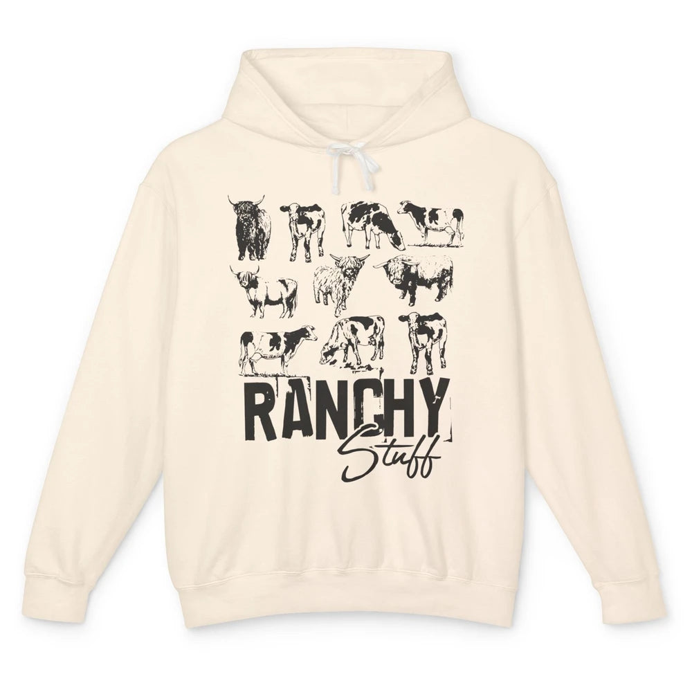 Retro Highland Cow Heifer Ranchy Stuff Western Country Gift Unisex Lightweight Hoodie