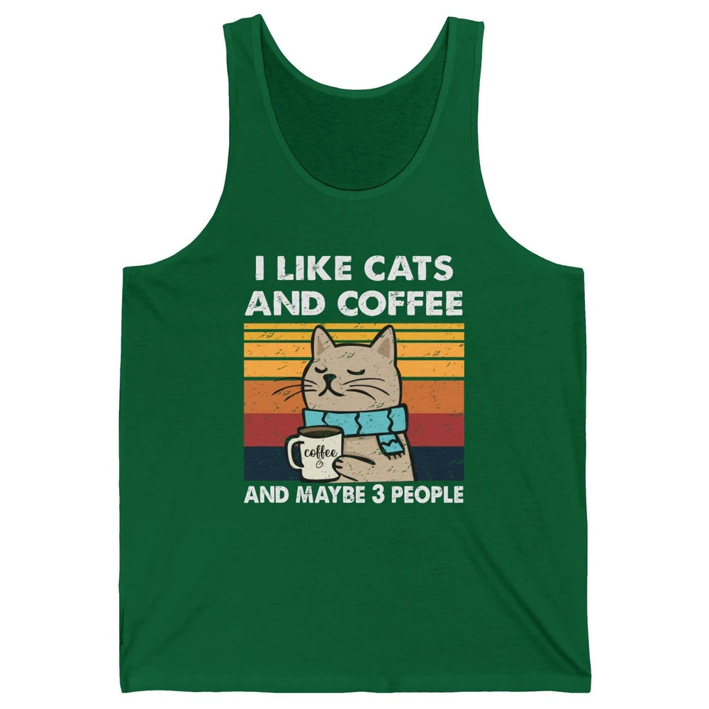 Retro Funny Fall Cat I Like Cats Coffee And Maybe 3 People Unisex Jersey Tank