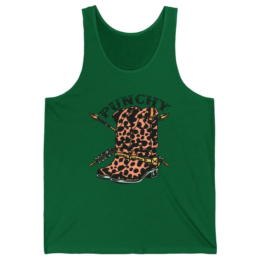 Retro Cowgirl Boots Leopard Punchy Western Country Cowboy Unisex Jersey Tank