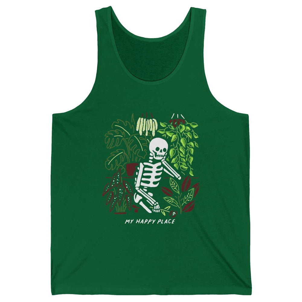 Retro Funny Skeleton Gardening My Happy Place Plant Lovers Unisex Jersey Tank