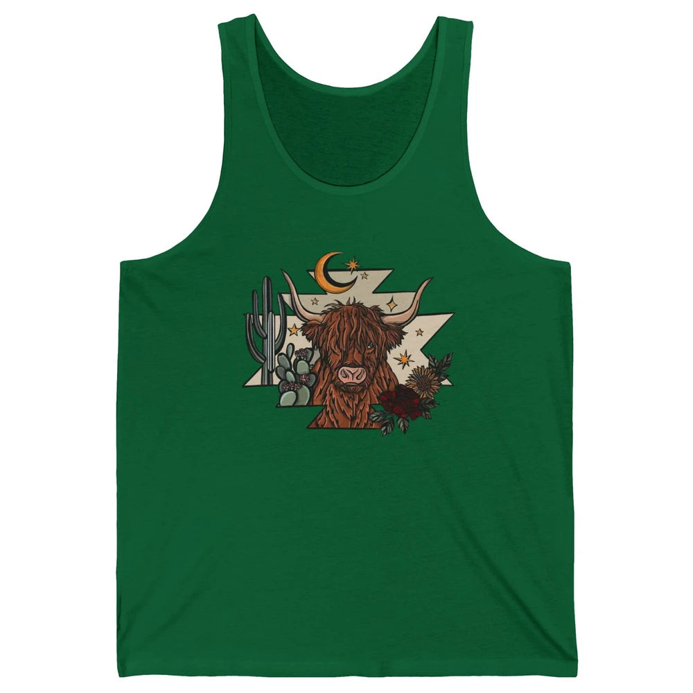 Retro Desert Cactus Highland Cow Western Country Cow Spirit Unisex Jersey Tank