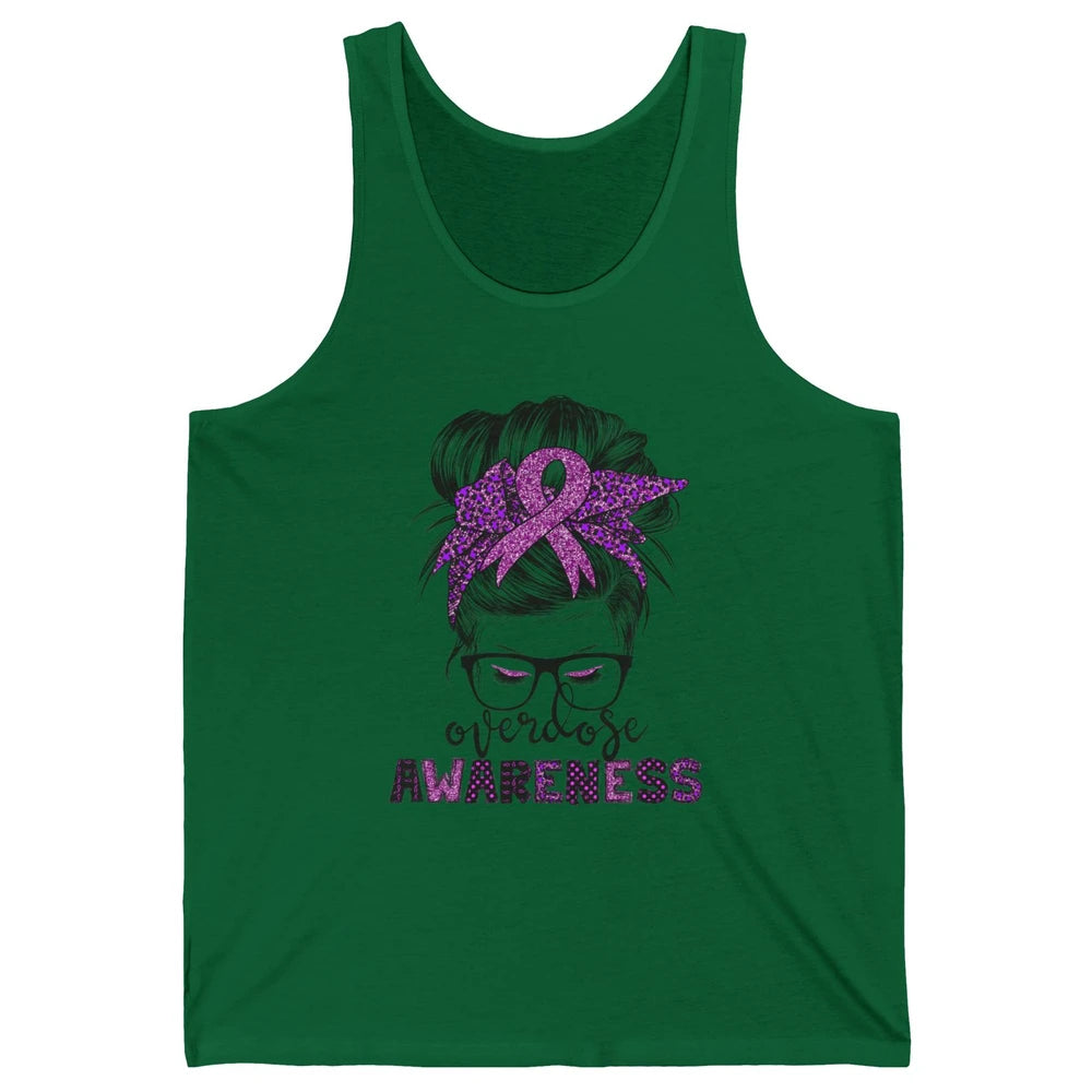Overdose Awareness Messy Hair Bun Purple Leopard Warrior Unisex Jersey Tank