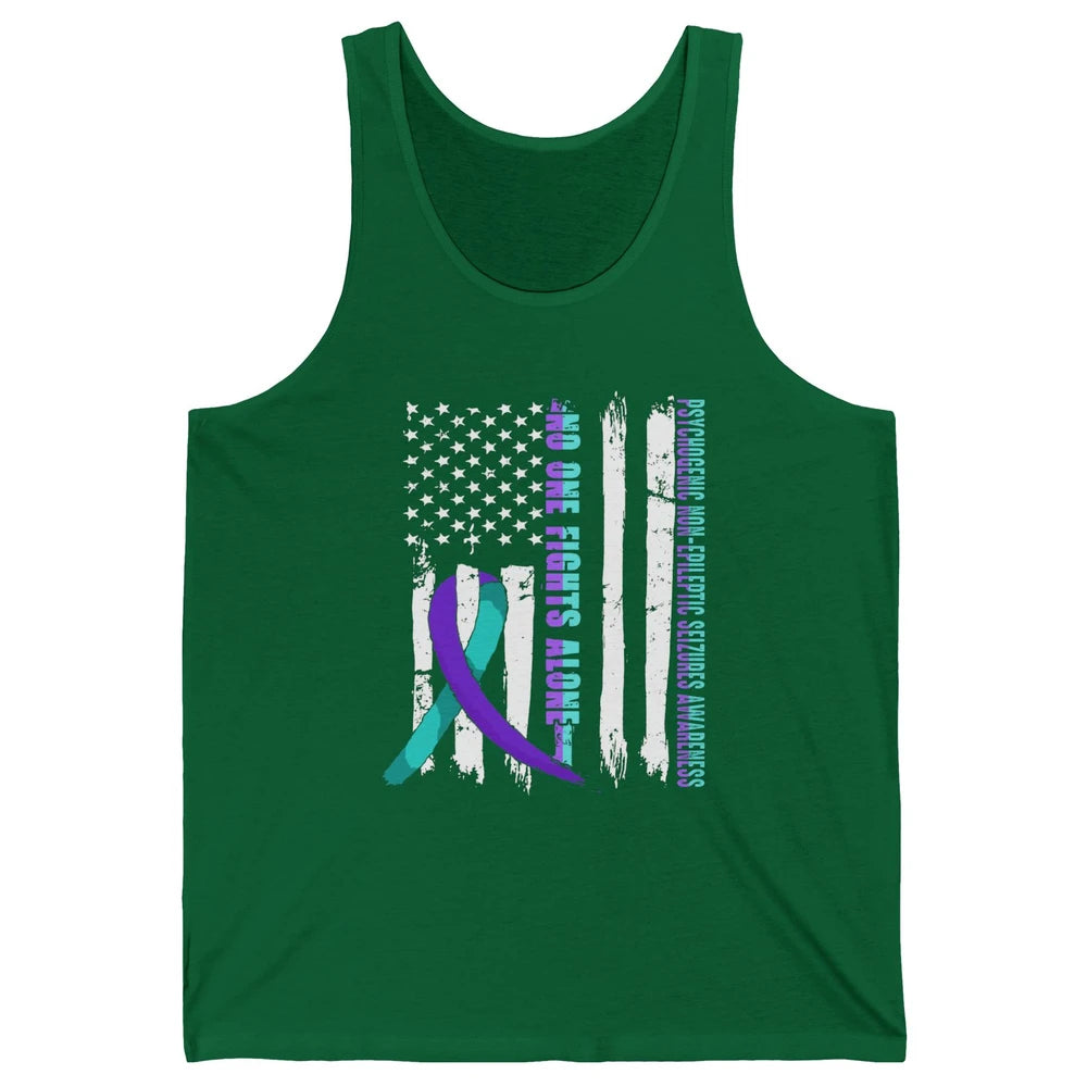 PNES Awareness Purple Teal Ribbon No One Fight Alone US Flag Unisex Jersey Tank