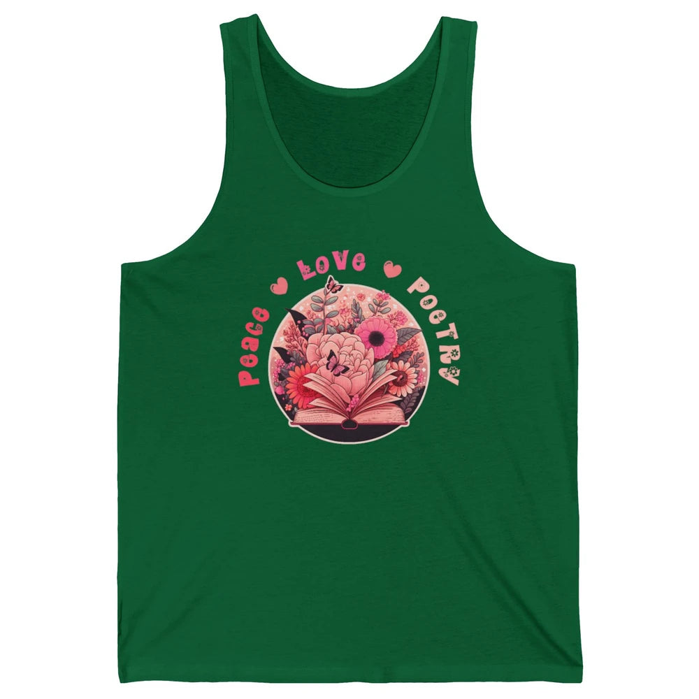 Peace Love Poetry Poets Book Readers Bookworm Reader Retro Unisex Jersey Tank
