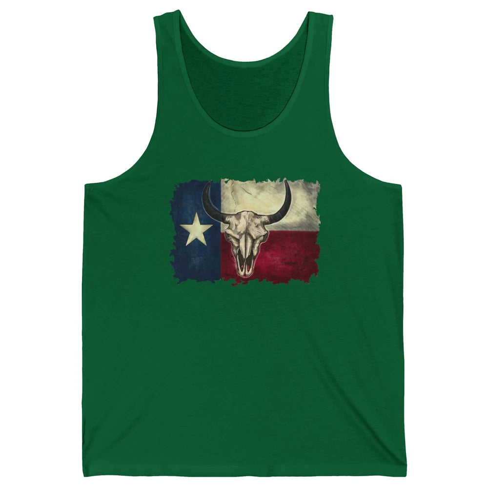 Retro Bull Skull Texas Map Western Country Cowboy Cowgirl Unisex Jersey Tank