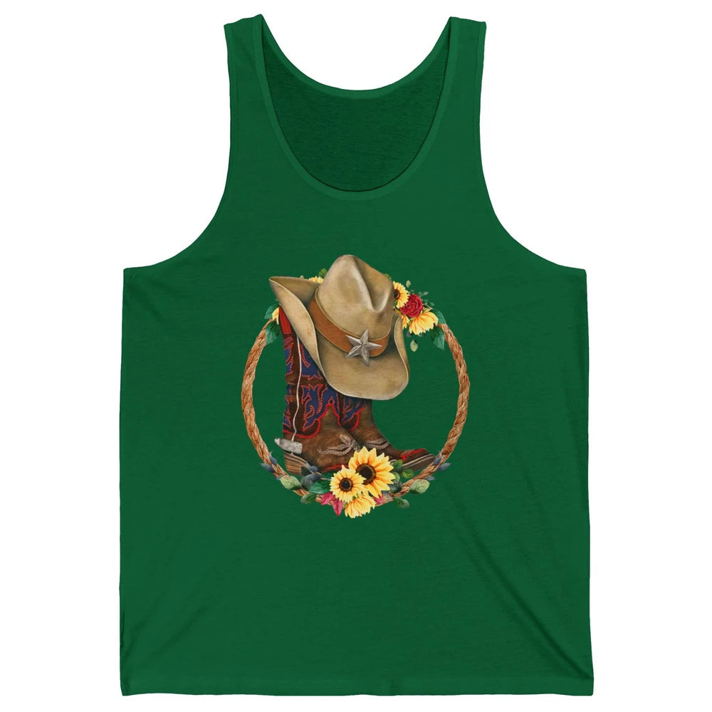 Retro Cowboy Boots Sunflower Let's Go Girls Western Cowgirls Unisex Jersey Tank