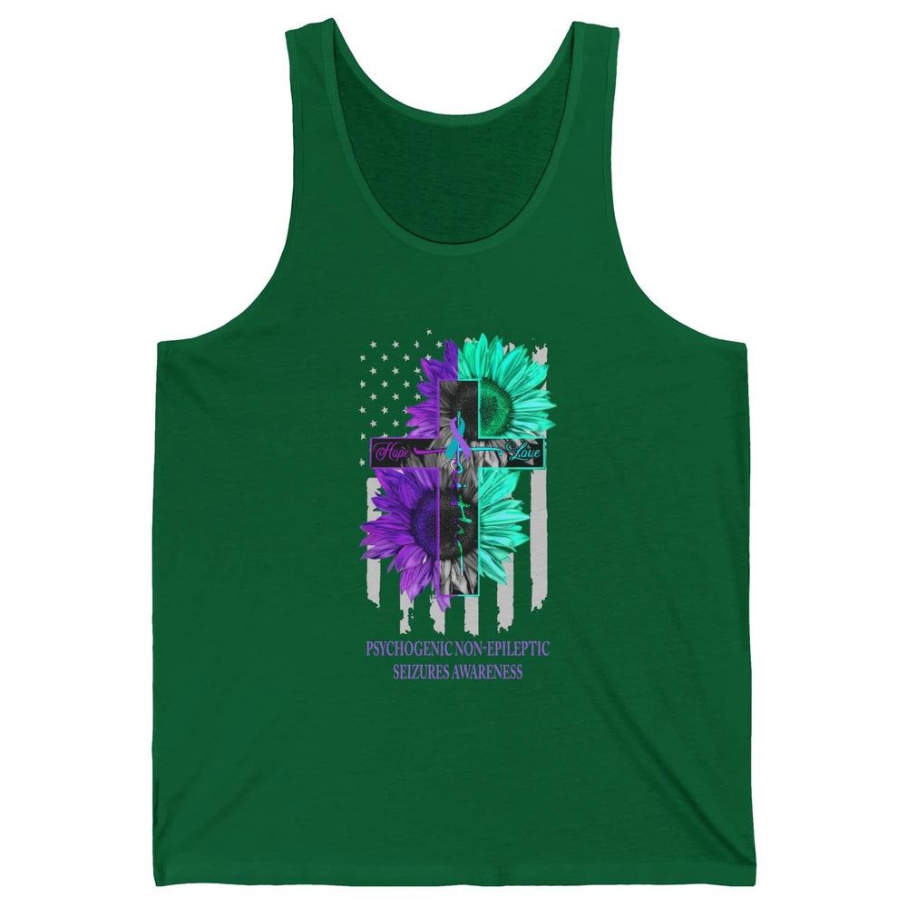 PNES Awareness Faith Hope Love Jesus Cross US Flag Ribbon Unisex Jersey Tank
