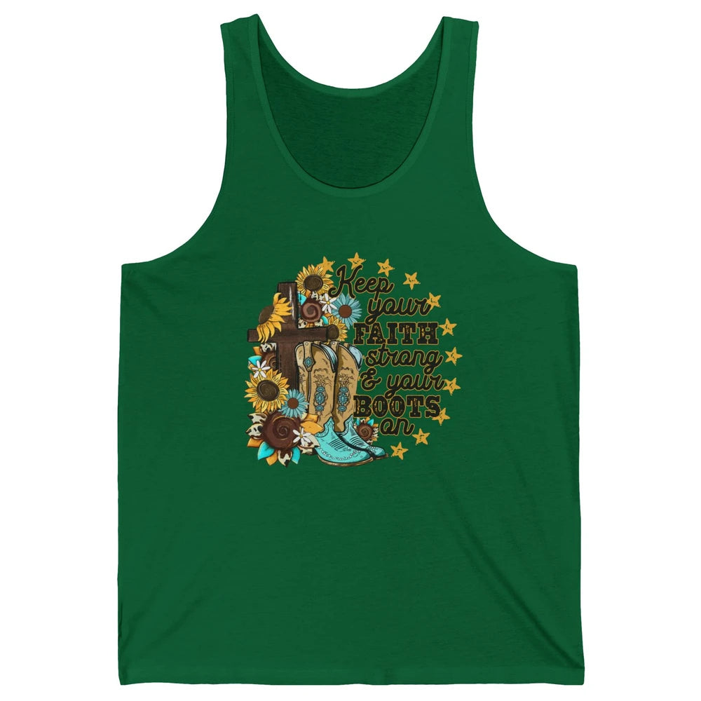 Christian Cowgirl Keep Your Faith Strong Boots On Religious Unisex Jersey Tank