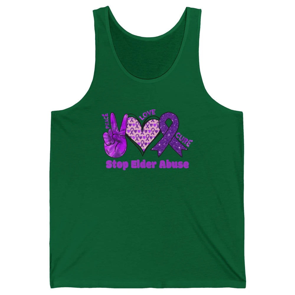 Peace Love Hope Heart Purple Ribbon Elder Abuse Awareness Unisex Jersey Tank