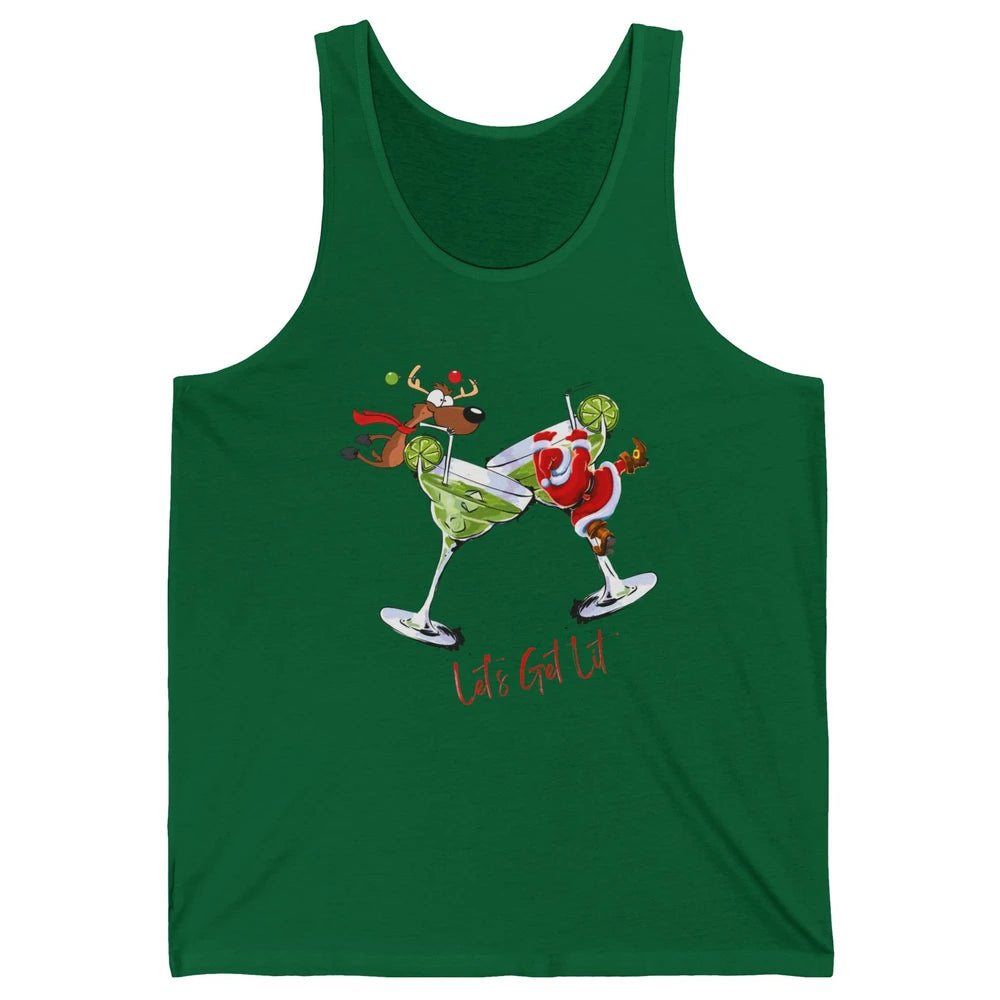 Party Santa & Reindeer Cocktail Glasses Let's Get Lit Xmas Unisex Jersey Tank