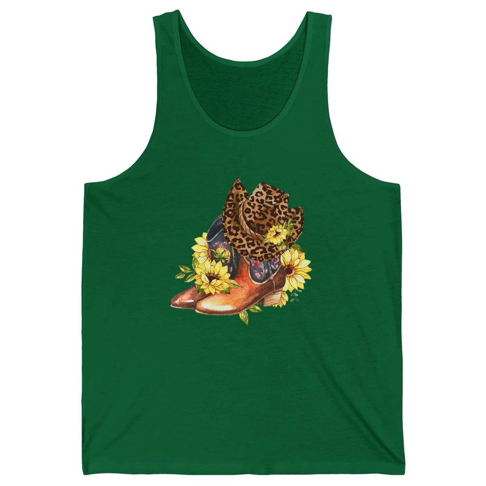 Retro Leopard Cowboy Boots Let's Go Girls Western Cowgirls Unisex Jersey Tank