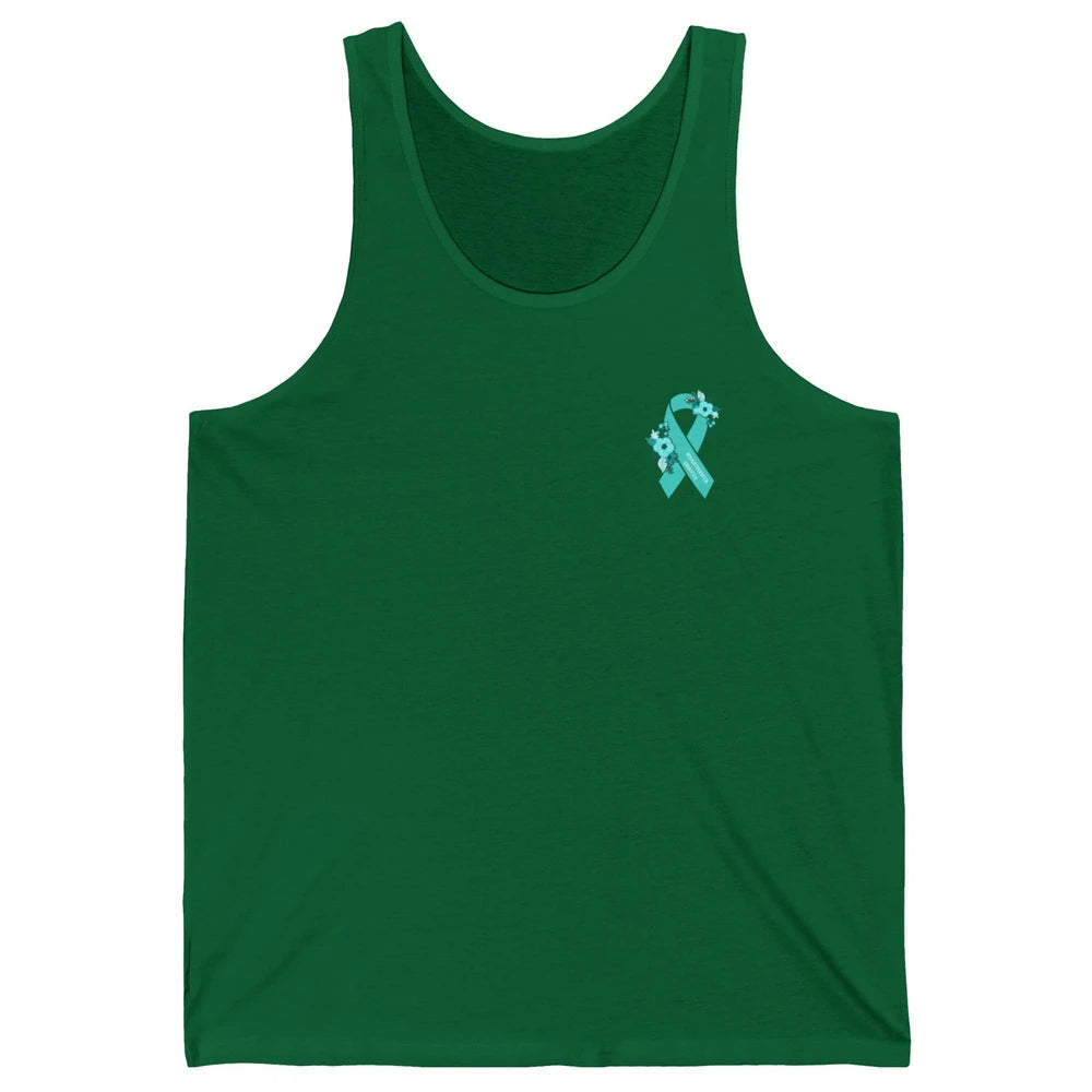 Myasthenia Gravis Awareness Floral Teal Ribbon Pocket Size Unisex Jersey Tank