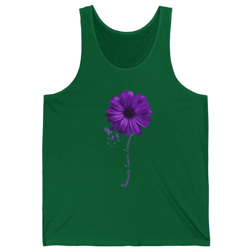 Pancreatic Cancer Awareness Purple Ribbon Daisy Flower Unisex Jersey Tank