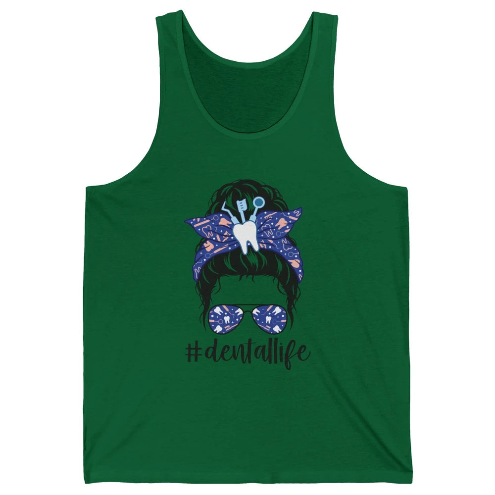 Retro Dentist Gift Dental Life Messy Bun Hair Sunglasses Unisex Jersey Tank