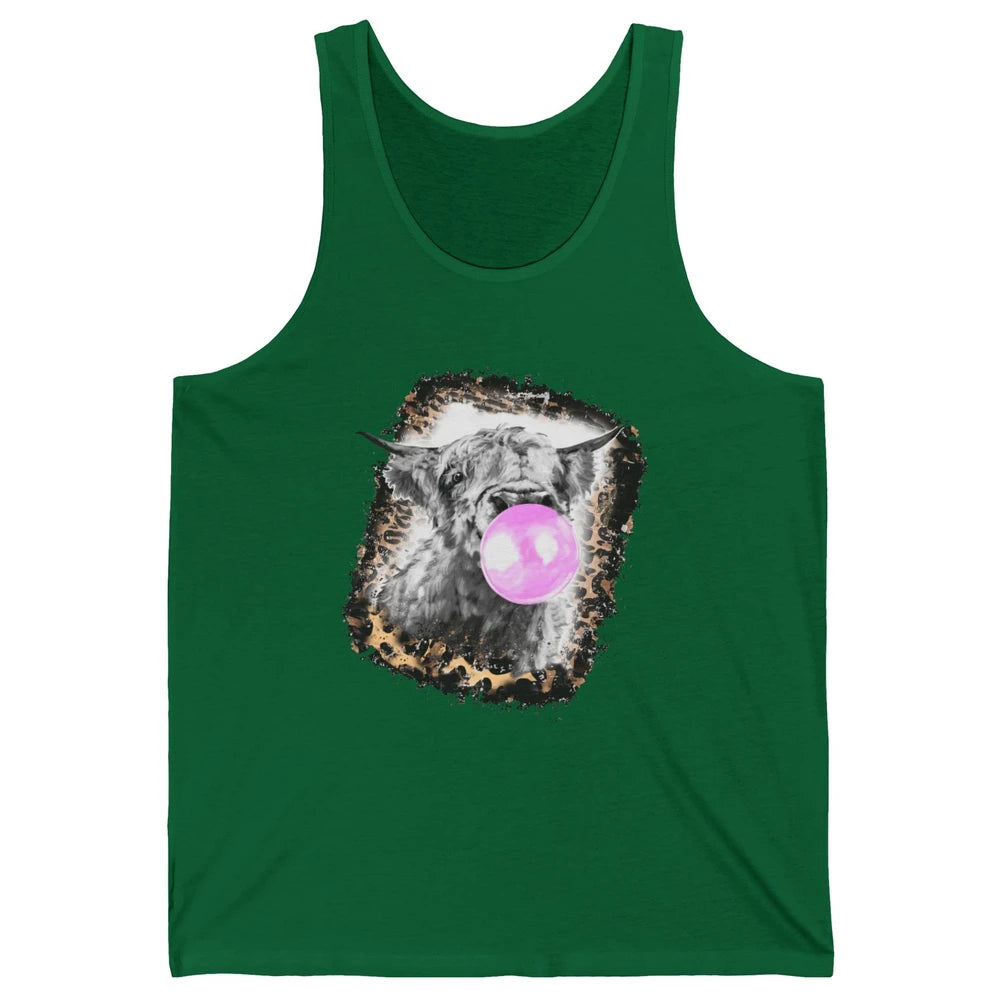 Retro Highland Cow Leopard Bubble Gum Western Farm Animals Unisex Jersey Tank