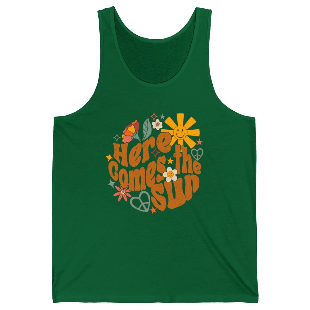 Retro Daisy Rainbow Sunrise Here Comes The Sun Hippie Girl Unisex Jersey Tank
