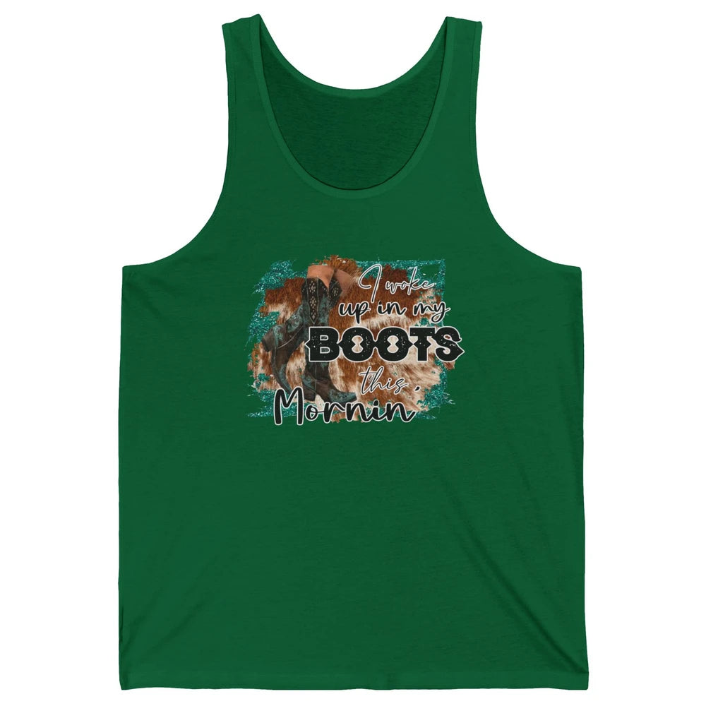 Retro Cowgirl Boots I Woke Up In My Boot Western Cowboy Gift Unisex Jersey Tank